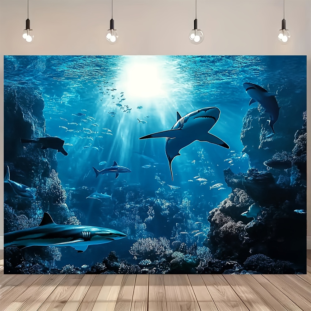 Marine Aquarium - 웅장한 심해 상어 벽걸이 태피스트리, 푸른