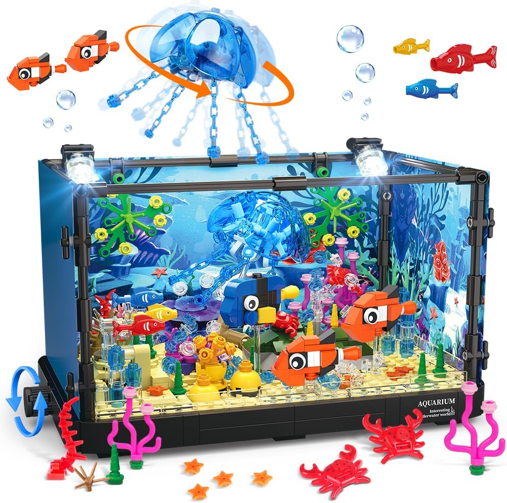 Marine Aquarium Cube - 조명이 포함된 어항 블록 세트, 수족관,